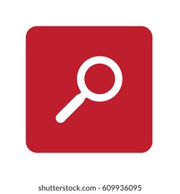 Red search icon button. Vector magnifying glass.
