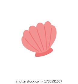 Red seashell cute vector hand drawn illustration. Marine, ocean shell, scallop icon, sticker, isolated.