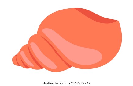 Red seashell in flat design. Underwater spiral cockleshell, ocean seafood. Vector illustration isolated.