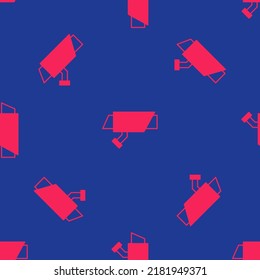 Red Security camera icon isolated seamless pattern on blue background.  Vector