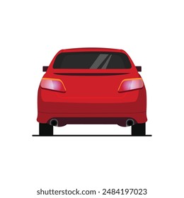 un coche sedán rojo en vista trasera ilustración plana