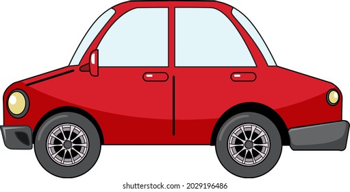 Red sedan car in cartoon style isolated on white background illustration