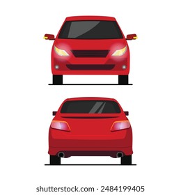 a red sedan car in front and back view flat illustration