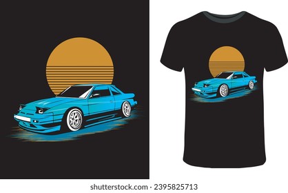 Red sedan car isolated on white vector, Sport car, Style, Stylish,  vintage car, T shirt car illustration