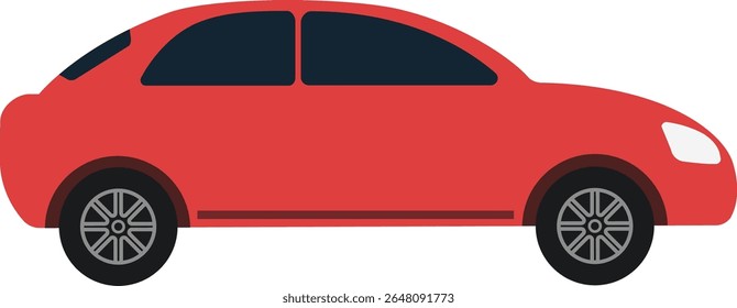 Red Sedan Car Vector Flat Illustration