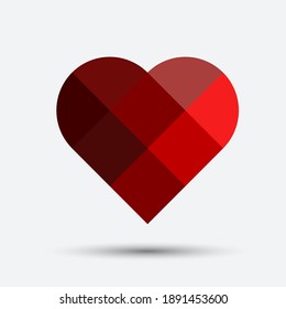 red segmented mosaic heart isolated on grey background vector illustration