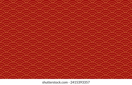 Red seigaiha or fish scale pattern. Vector Repeating Texture.