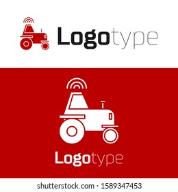 Red Self Driving Wireless Tractor On A Smart Farm Icon Isolated On White Background. Smart Agriculture Implement Element. Logo Design Template Element. Vector Illustration