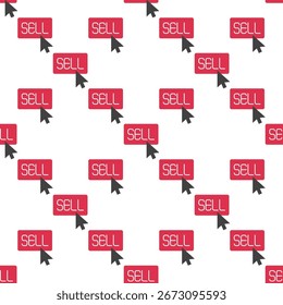 Botão de venda vermelho com cursor do mouse conceito vetor padrão sem costura