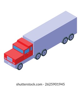 Caminhão semirreboque vermelho que transporta mercadorias em vista isométrica