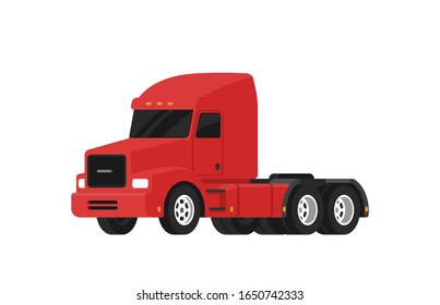 Red semi truck. Classic American truck. Vehicle for the carriage of heavy goods. Vector isolated on white background.