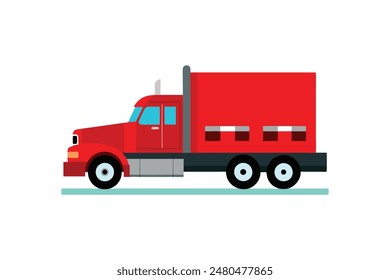 A red semi truck with flatbed vector art illustration