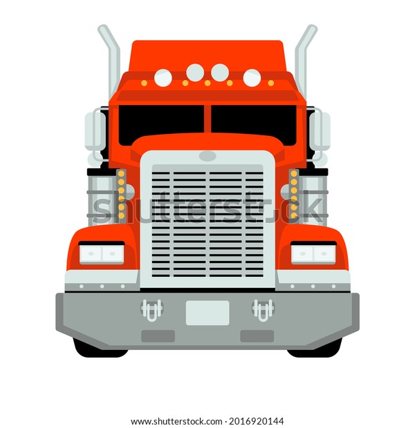 red semi truck, front view, vector illustration,\
flat style