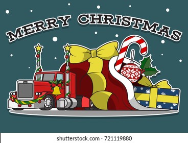 Red Semi Truck of Santa with Gift Bag