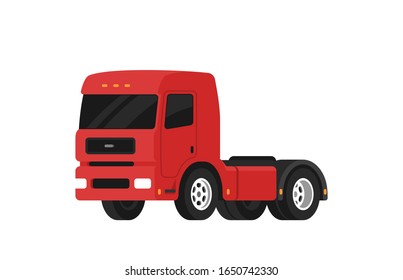 Red semi truck. Vehicle for the carriage of heavy goods. Vector isolated on white background.