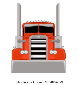 Red Semi Truck,vector Illustration, Flat Style, Front View