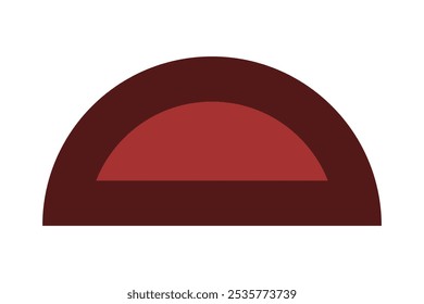 Red semicircle, thick stroke shape icon. A half-circle outline symbol. Isolated on a white background.