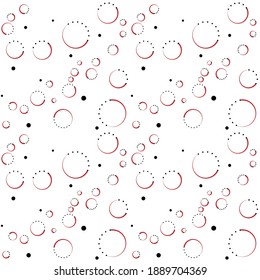 Red semicircles with black dots in chaotic order. Seamless pattern with diagonal composition. Vector. 