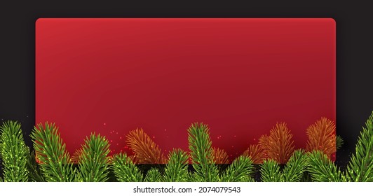 Antecedentes rojos semitransparentes de año nuevo. Ramas prudentes. Espacio para texto. Ilustración vectorial de vacaciones de invierno.