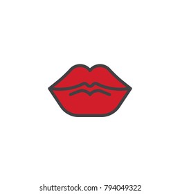 Red sensual lips filled outline icon, line vector sign, linear colorful pictogram isolated on white. Kiss symbol, logo illustration. Pixel perfect vector graphics