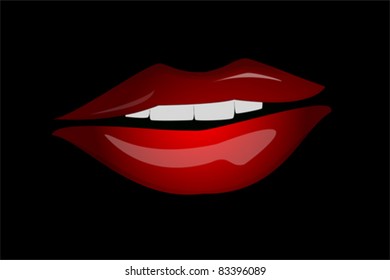red Sensual mouth with smile. vector