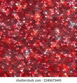 Red sequined texture - vector illustration. Shiny bright seamless background with pailettes. Glittering surface of cloth bedazzled with sequins. Vibrant mermaid decorated illustration. svg