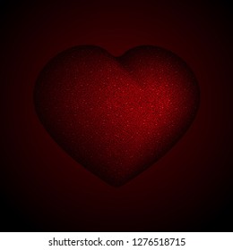 Red sequins heart, element romantic style. Sparkle, sequin, glitter for Valentines day banner, background, card poster. Bright texture foil dots. Glisten, luxurious heart symbol Valentine.
