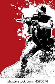 The Red Series No. 17: Grungy vector soldier aiming