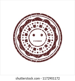 Red serious face icon inside distressed rubber stamp with grunge texture