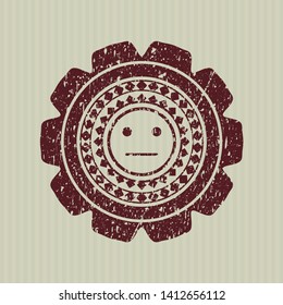 Red serious face icon inside grunge style stamp