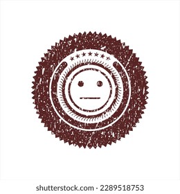 Red serious face icon inside distress grunge stamp. 