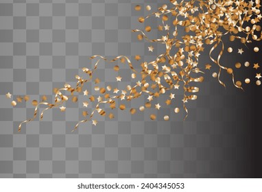 Red Serpentine Anniversary Vector Black Transparent Background. Festive Sequin Card. Golden Glow Paper Design. Rain Light Postcard.