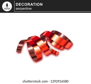 Red serpentine, clipart object for decoration design. Vector realistic decor element.
