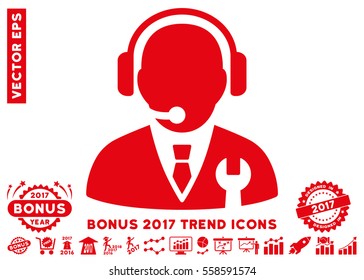 Red Service Manager pictogram with bonus 2017 trend pictograms. Vector illustration style is flat iconic symbols, white background.