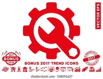 Red Service Tools icon with bonus 2017 year trend symbols. Vector illustration style is flat iconic symbols, white background.
