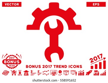 Red Service Tools icon with bonus 2017 year trend pictograph collection. Vector illustration style is flat iconic symbols, white background.