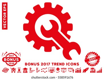 Red Service Tools icon with bonus 2017 year trend pictograms. Vector illustration style is flat iconic symbols, white background.