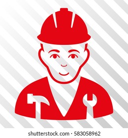 Red Serviceman interface toolbar icon. Vector pictograph style is a flat symbol on diagonally hatched transparent background.