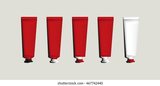 Red set of Aluminum tubes for packaging. Mock up ready For Your Design. Vector Illustration