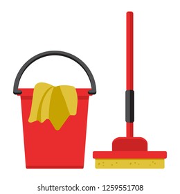 Red set of cleaning kit. Vector illustration