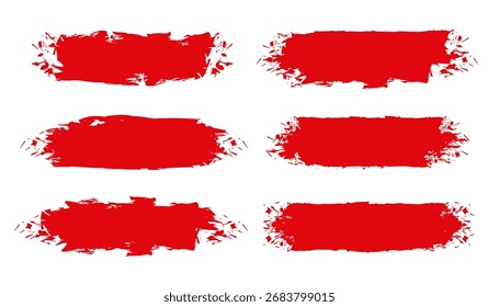 Red set paint, ink brush, brush strokes, box, grungy. Grungy brushes collection. Rectrangle shape brush strokes. Vector collection of artistic grungy red paint hand made creative brush stroke set.