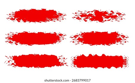 Red set paint, ink brush, brush strokes, box, grungy. Grungy brushes collection. Rectrangle shape brush strokes. Vector collection of artistic grungy red paint hand made creative brush stroke set.