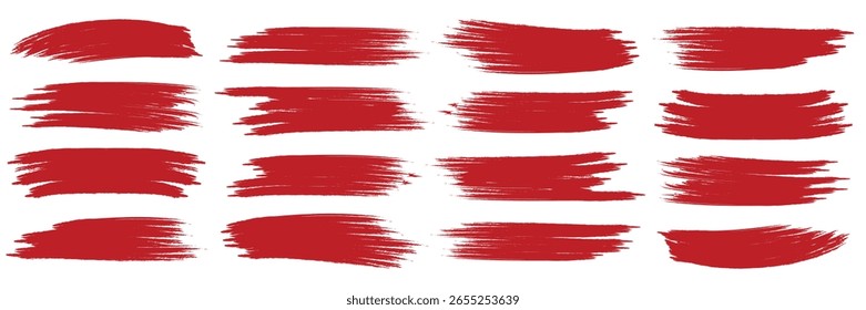 Red set of paint stroke , ink brush, brush strokes, brushes, lines,, grungy. Grungy brushes collection.