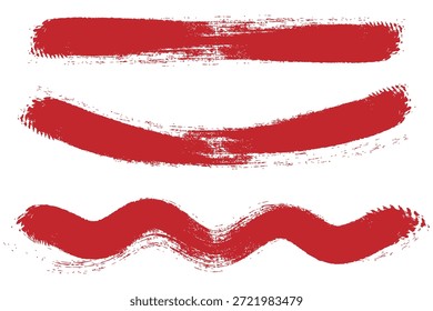 Roter Satz von Malstrichen , Pinsel, Pinselstriche, Pinsel, Linien. Handgezeichnete Grunge Textur Pinsel Strich und Grunge Pinsel Sammlung.