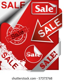 Red set of  ribbons, arrows and sticker with word sale