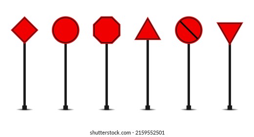 Red Set of road signs, Traffic signs on white background. vector illustration. Copyspace