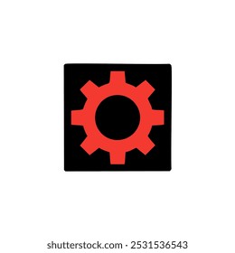 Red settings icon on black square vector illustration