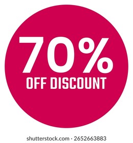 Red seventy 70% percent sale discount badge. Round shape red circle sticker on glasses showcase. isolated on white background.