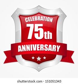 Red seventy-five year anniversary shield
