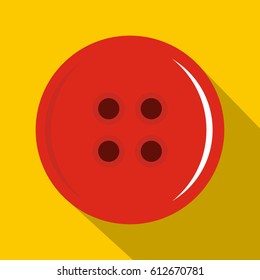 Red sewing button icon. Flat illustration of red sewing button vector icon for web isolated on yellow background